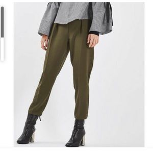Topshop Olive Grommet Pleated Pants